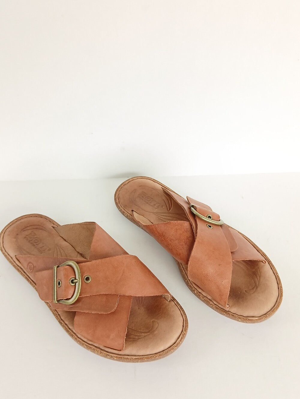 Born Leather Sandals Rio Criss Cross Buckle Slide
